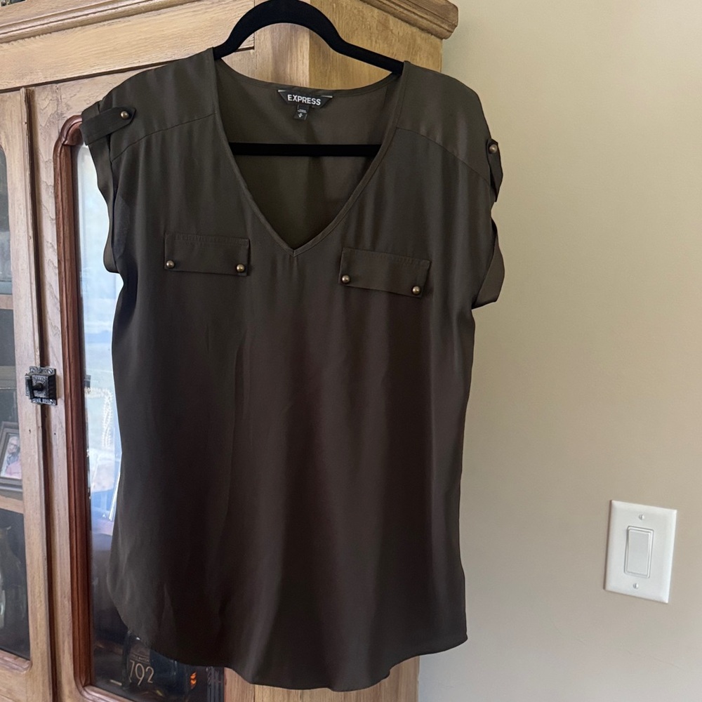 Express Women's Khaki V-Neck Blouse